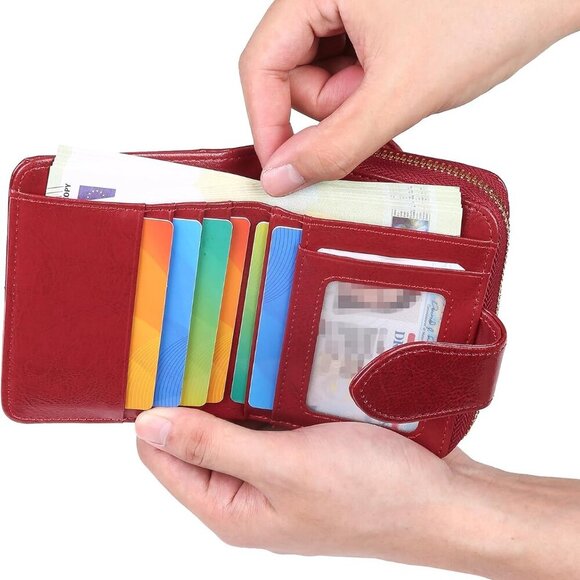 Women's Leather Wallet Small RFID Bifold Card Holder Compact Travel - Picture 7 of 8